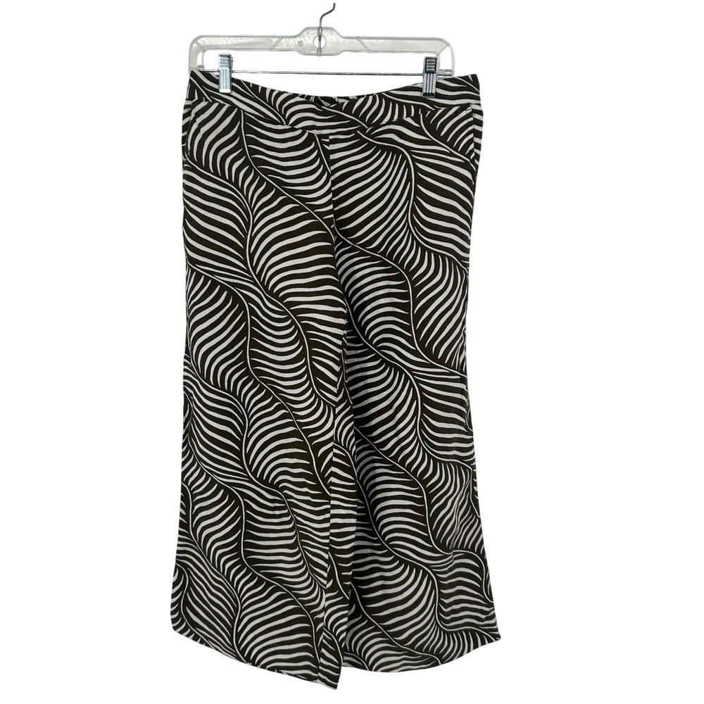 Ann Taylor Factory Womens Small Olive Green Wavy Stripe Wide Leg Crop Pants